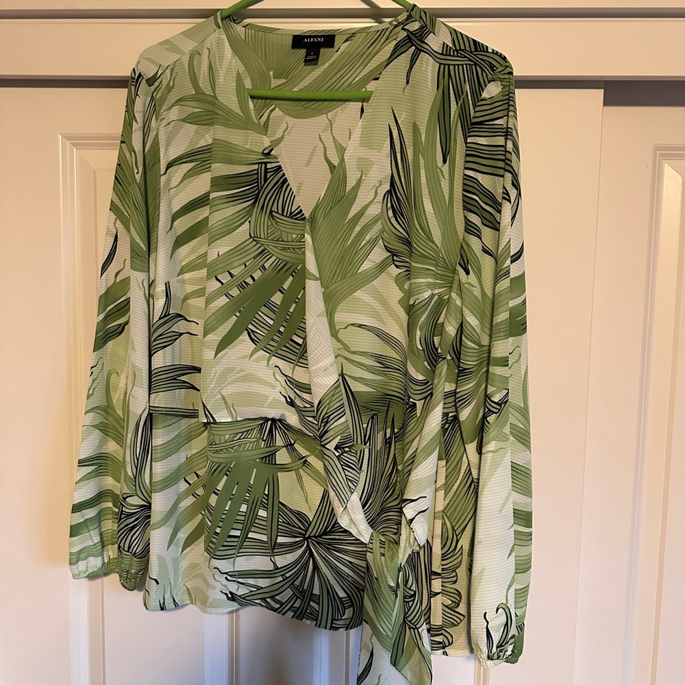Alfani Green Leaf Print Blouse